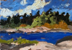 5x7 oil Rock & lake SOLD